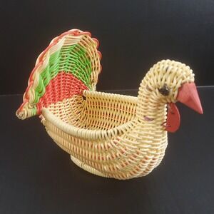 Turkey Shaped Woven Storage Bread Basket Polypropylene, Rustic Farmhouse